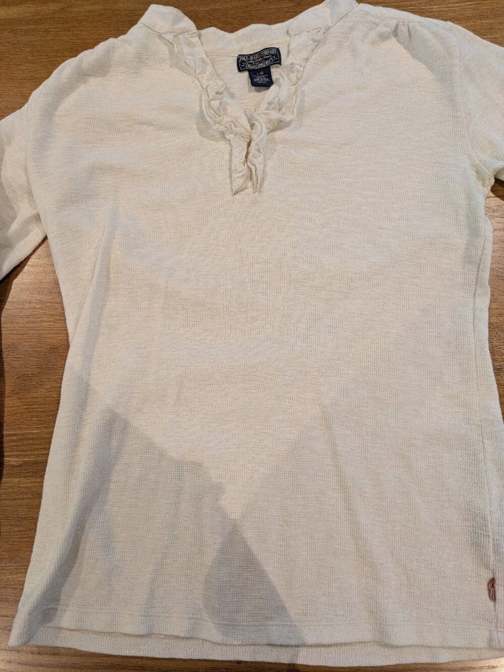 Vintage Polo Jeans Company Ralph Lauren Cream Ruffle Henley Thermal Top